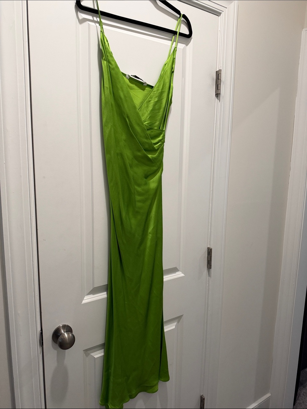 Zara Lime Green Satin Maxi Slip Dress